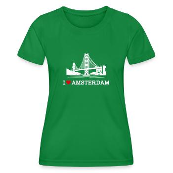 I love Amsterdam Golden Gate Bridge Netherland Wortspiel - Frauen Funktions-T-Shirt - Kelly Green - Vorne - AI Model Female 172 dark (172cm)