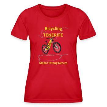 Mountain biking Cycling Tenerife Strong nerves - Women's Functional T-Shirt - red - Front - AI Model Female 172 dark (172cm)