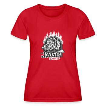 JAGD SAISON - Jäger Shirt - Frauen Funktions-T-Shirt - Rot - Vorne - AI Model Female 172 dark (172cm)