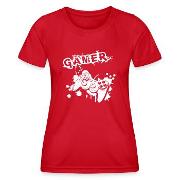 Gamer Game Play Online Computer Gaming Arcade Neon - Women's Functional T-Shirt - red - Front - AI Model Female 172 dark (172cm)