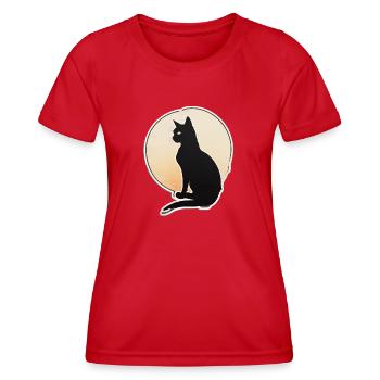 Katze Silhouette - Frauen Funktions-T-Shirt - Rot - Vorne - AI Model Female 172 dark (172cm)