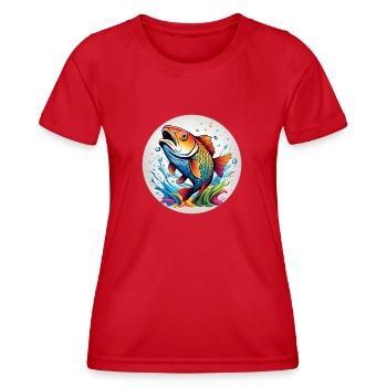 Fisch runder Batch - Frauen Funktions-T-Shirt - Rot - Vorne - AI Model Female 172 dark (172cm)