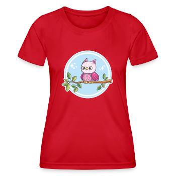 Niedliche Eule auf einem Ast - Frauen Funktions-T-Shirt - Rot - Vorne - AI Model Female 172 dark (172cm)