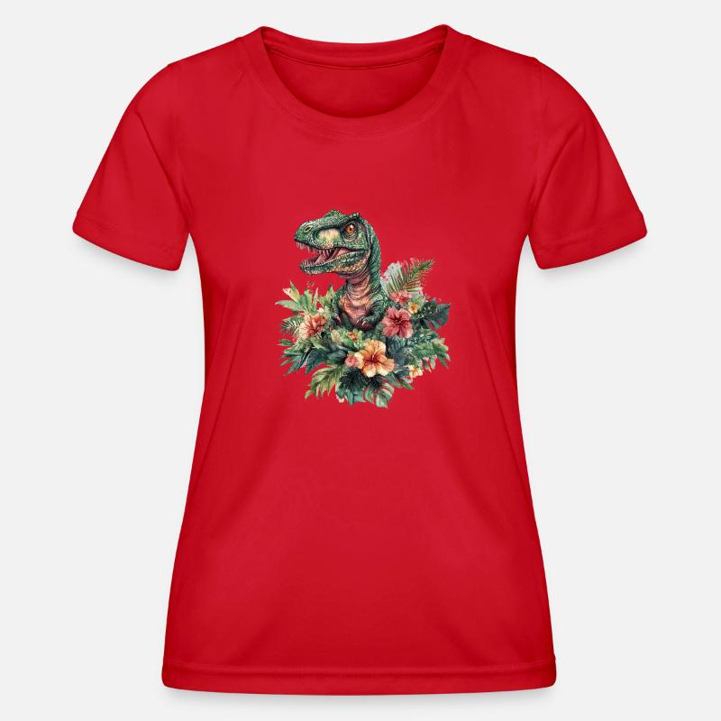 T-Rex between flowers - Women's Functional T-Shirt - red