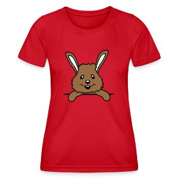 Hase Brusttasche Hemdtasche Tasche unterwegs lacht - Frauen Funktions-T-Shirt - Rot - Vorne - AI Model Female 172 dark (172cm)