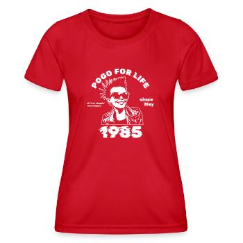 40. Anniversaire Pogo pour la vie depuis 05/1985 - T-shirt sport Femme - rouge - Devant - AI Model Female 172 dark (172cm)