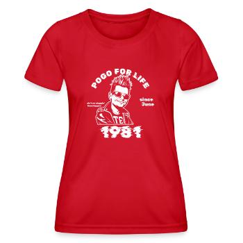44. Birthday Pogo for life since 06/1981 - Women's Functional T-Shirt - red - Front - AI Model Female 172 dark (172cm)