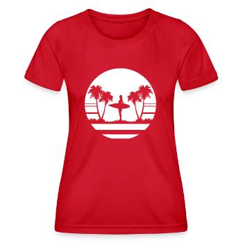 Surfing Surfboard Surfer Geschenksidee - Frauen Funktions-T-Shirt - Rot - Vorne - AI Model Female 172 dark (172cm)