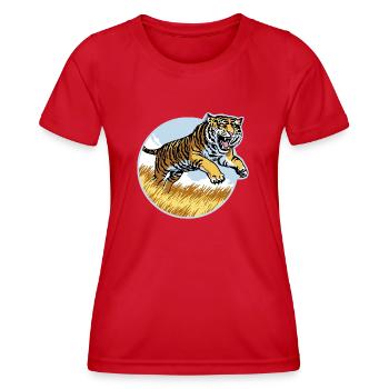 Tiger in the Leap - Women's Functional T-Shirt - red - Front - AI Model Female 172 dark (172cm)