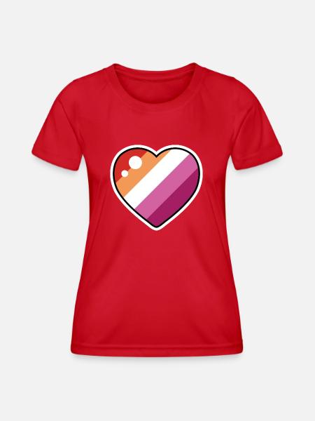 Herz (Lesbische Flagge) - Frauen Funktions-T-Shirt - Rot