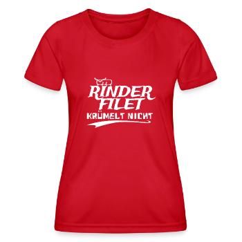 Rinderfilet krümelt nicht - Frauen Funktions-T-Shirt - Rot - Vorne - AI Model Female 172 dark (172cm)