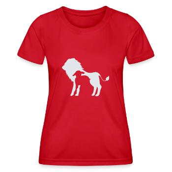 Lion and the Lamb Grafik in weiss - Frauen Funktions-T-Shirt - Rot - Vorne - AI Model Female 172 dark (172cm)