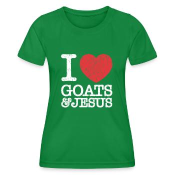 I Love Goats & Jesus Vintage Christian Lover Gift - Women's Functional T-Shirt - kelly green - Front - AI Model Female 172 dark (172cm)