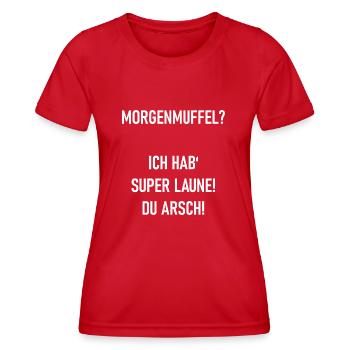 Morgenmuffel - Frauen Funktions-T-Shirt - Rot - Vorne - AI Model Female 172 dark (172cm)