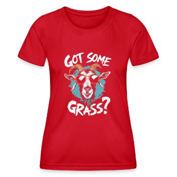 Ziegen-Humor – Hast du etwas Gras? - Frauen Funktions-T-Shirt - Rot - Vorne - AI Model Female 172 dark (172cm)