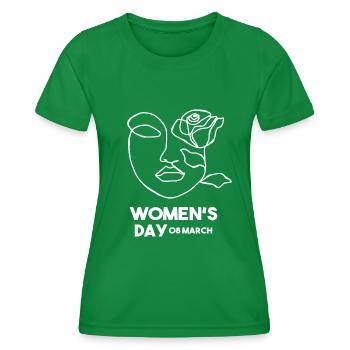 Internationaler Frauentag T-Shirt Frau mit Rose - Frauen Funktions-T-Shirt - Kelly Green - Vorne - AI Model Female 172 dark (172cm)