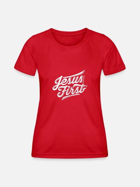 Jesus First - Frauen Funktions-T-Shirt - Rot