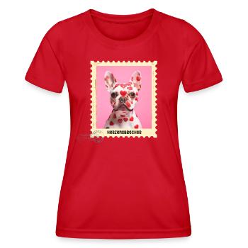 Heartbreaker - French Bulldog with Hearts - Women's Functional T-Shirt - red - Front - AI Model Female 172 dark (172cm)