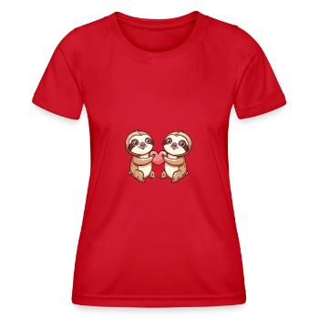 Faultier Paar Liebe Valentinstag - Frauen Funktions-T-Shirt - Rot - Vorne - AI Model Female 172 dark (172cm)