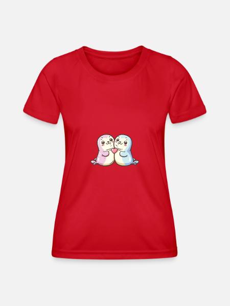 Robbe Paar Liebe Valentinstag - Frauen Funktions-T-Shirt - Rot
