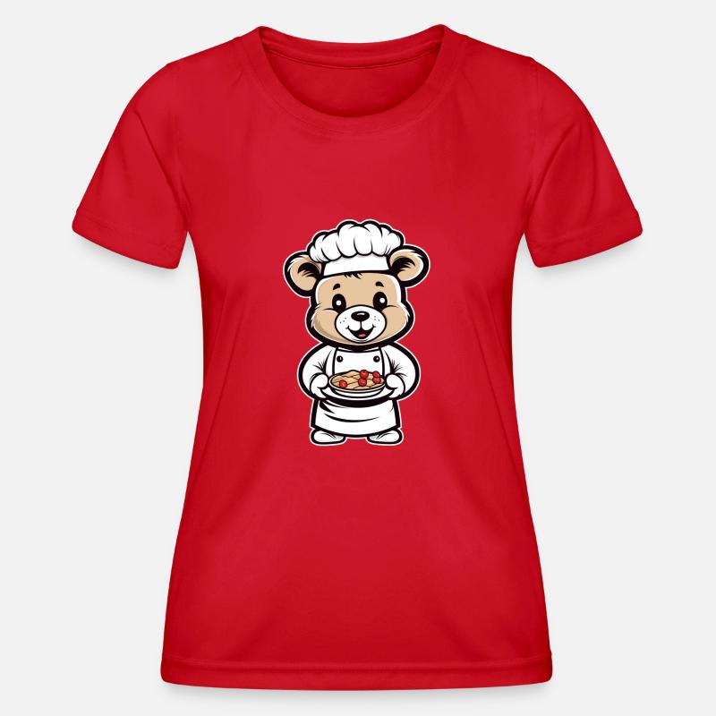 Cute chef chef teddy bear in the kitchen - Women's Functional T-Shirt - red