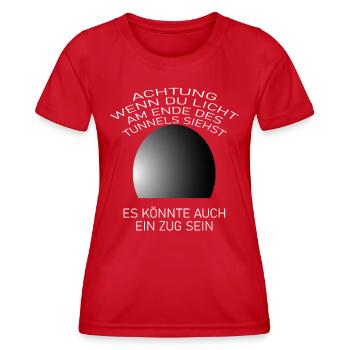 Lustige Sprüche Zug,Tunnel - Frauen Funktions-T-Shirt - Rot - Vorne - AI Model Female 172 dark (172cm)