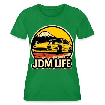 JDM Life Street Rennwagen am Mount Fuji - Frauen Funktions-T-Shirt - Kelly Green - Vorne - AI Model Female 172 dark (172cm)