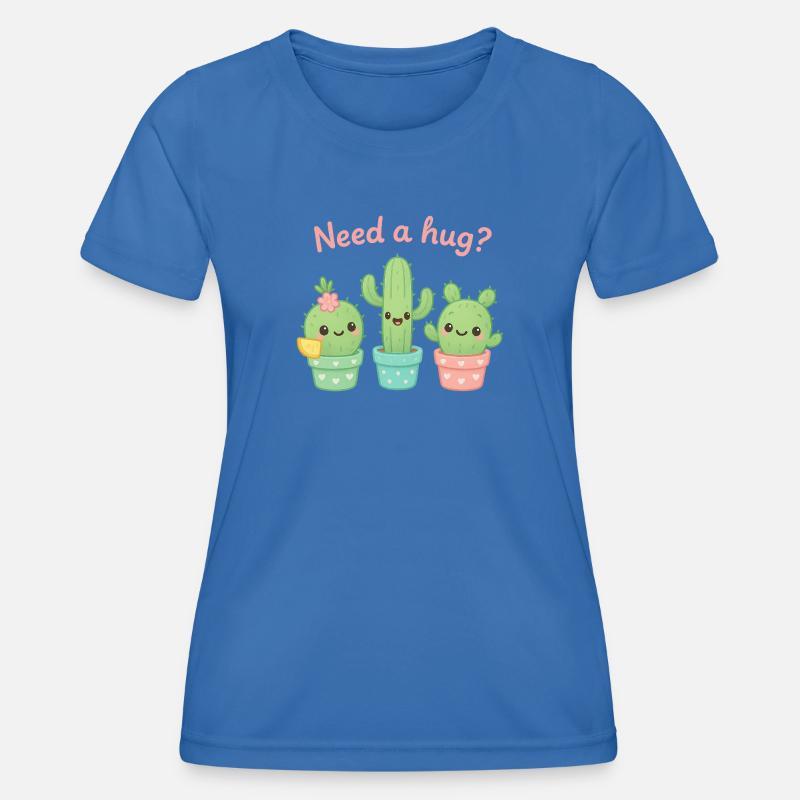 Cute Cacti "Need a Hug?" - Women's Functional T-Shirt - royal blue