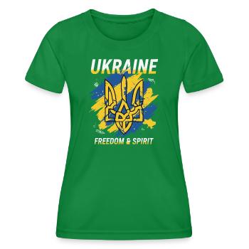 Ukraine Freedom Crest Art - Women's Functional T-Shirt - kelly green - Front - AI Model Female 172 dark (172cm)