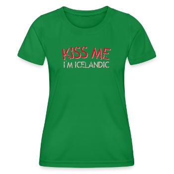 Kiss Me I'm Icelandic - Women's Functional T-Shirt - kelly green - Front - AI Model Female 172 dark (172cm)