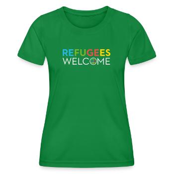 refugees welcome asylrecht bleiberecht für alle - Frauen Funktions-T-Shirt - Kelly Green - Vorne - AI Model Female 172 dark (172cm)