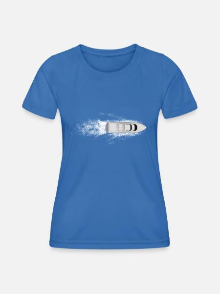 Superschnelles Motorboot macht Wellen von oben - Frauen Funktions-T-Shirt - Königsblau