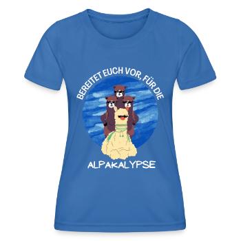 Apalkalypse - Ein lustiges Wortspiel mit Alpakas - Frauen Funktions-T-Shirt - Königsblau - Vorne - AI Model Female 172 light (172cm)