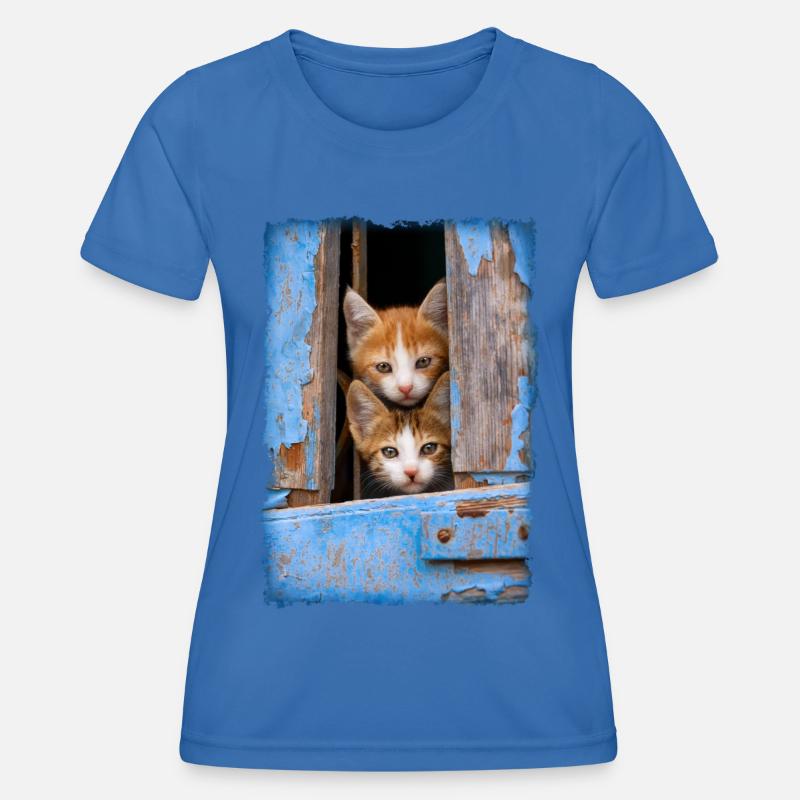 Curious kittens looking out a blue window - Women's Functional T-Shirt - royal blue
