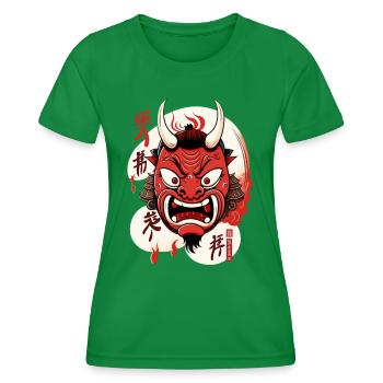 Japanische Traditionelle Hyottoko Feuer Mann Maske - Frauen Funktions-T-Shirt - Kelly Green - Vorne - AI Model Female 172 dark (172cm)