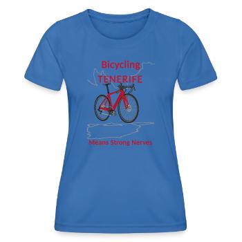 Road Cycling, Cycling Tenerife, Strong Nerves - Women's Functional T-Shirt - royal blue - Front - AI Model Female 172 light (172cm)
