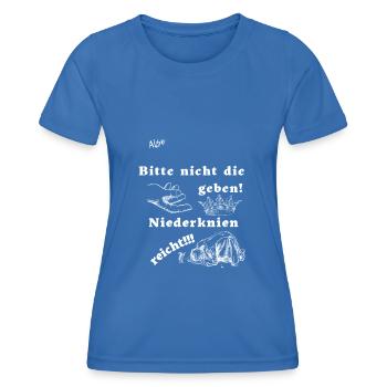 Niederknien reicht mit weißer Schrift - Frauen Funktions-T-Shirt - Königsblau - Vorne - AI Model Female 172 light (172cm)