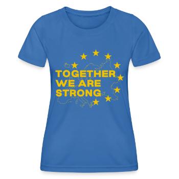 Ensemble, l’Union européenne est forte. S jaune - T-shirt sport Femme - bleu roi - Devant - AI Model Female 172 light (172cm)
