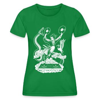 Open-Air Shirt: Geisha with vinyls at the DJ booth - Women's Functional T-Shirt - kelly green - Front - AI Model Female 172 dark (172cm)