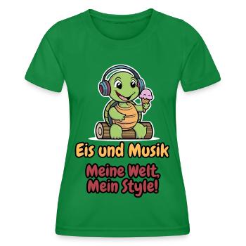 Schildkröte mit Kopfhörern und Eis in der Hand - Frauen Funktions-T-Shirt - Kelly Green - Vorne - AI Model Female 172 dark (172cm)