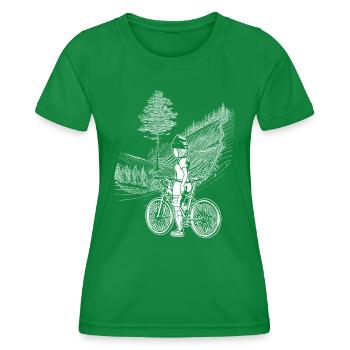 Environmentally conscious cycling shirt with comic design. - Women's Functional T-Shirt - kelly green - Front - AI Model Female 172 dark (172cm)