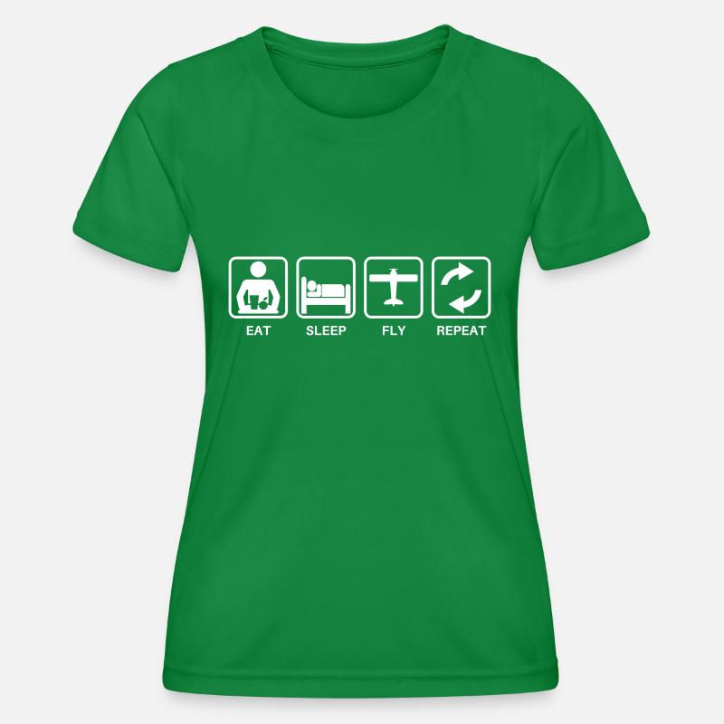 Eat sleap fly repeat - Women's Functional T-Shirt - kelly green
