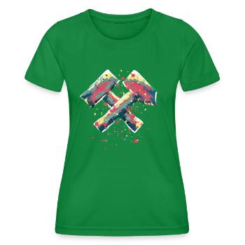 Logo mit Hammer und Schlägel, Tattoo, Bergbau - Frauen Funktions-T-Shirt - Kelly Green - Vorne - AI Model Female 172 dark (172cm)