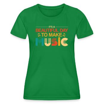 Vinyl Musiker Retro Musik Vinyl Vintage Musizieren - Frauen Funktions-T-Shirt - Kelly Green - Vorne - AI Model Female 172 dark (172cm)