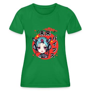 Future Vibes Cyberpunk Girl Japanese Style - Women's Functional T-Shirt - kelly green - Front - AI Model Female 172 dark (172cm)