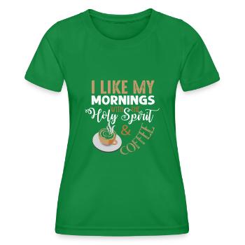 Kaffee am Morgen Heiliger Geist Frieden Ruhe - Frauen Funktions-T-Shirt - Kelly Green - Vorne - AI Model Female 172 dark (172cm)