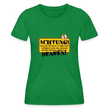 Schild: Achtung selber denken - Frauen Funktions-T-Shirt - Kelly Green - Vorne - AI Model Female 172 dark (172cm)