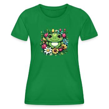 Einzigartiges Frosch-Design im Blumenkranz! - Frauen Funktions-T-Shirt - Kelly Green - Vorne - AI Model Female 172 dark (172cm)