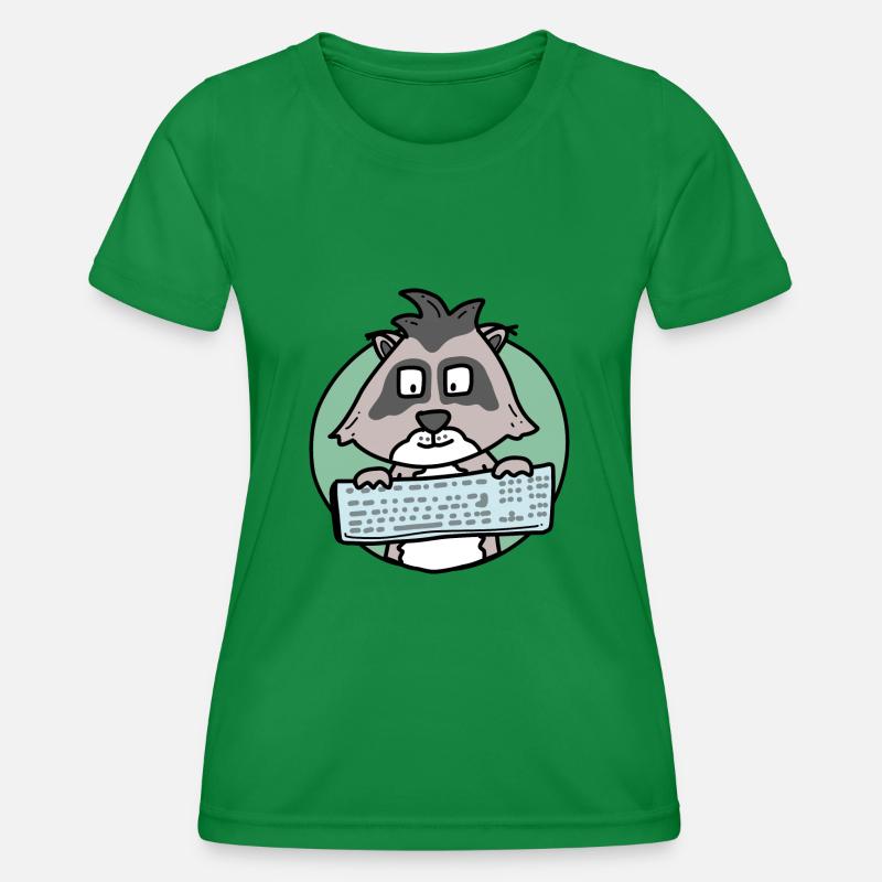 Raccoon with keyboard / office / computer nerd - Women's Functional T-Shirt - kelly green