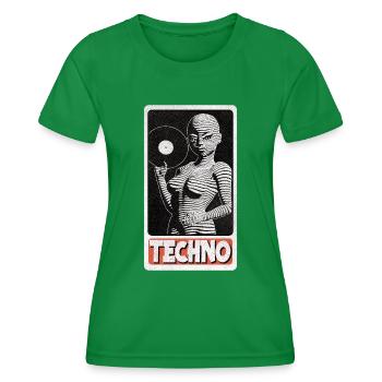 Young DJ woman with a record in her hand. - Women's Functional T-Shirt - kelly green - Front - AI Model Female 172 dark (172cm)